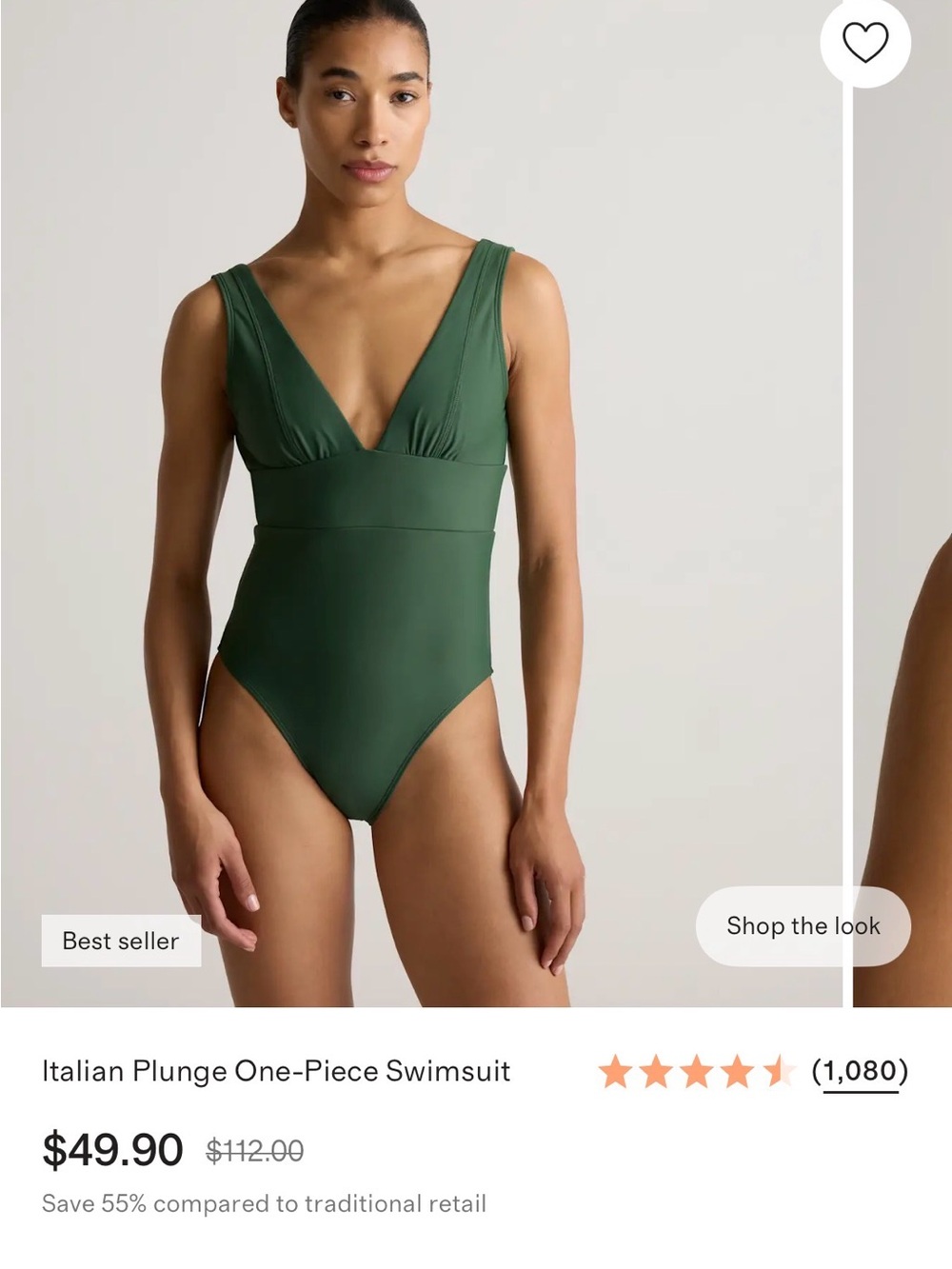 Italian Plunge One-Piece Swimsuit - Palm Green NWT